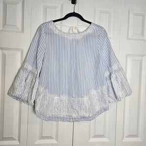 Allison Andrews 3/4 Bell Sleeve Lace Blue and White Striped Medium Sailor